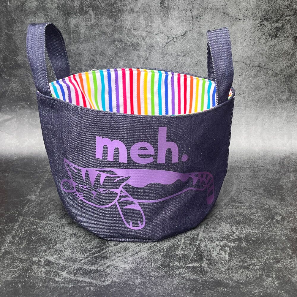 Meh Cat- Mini Denim Yarn Bucket
