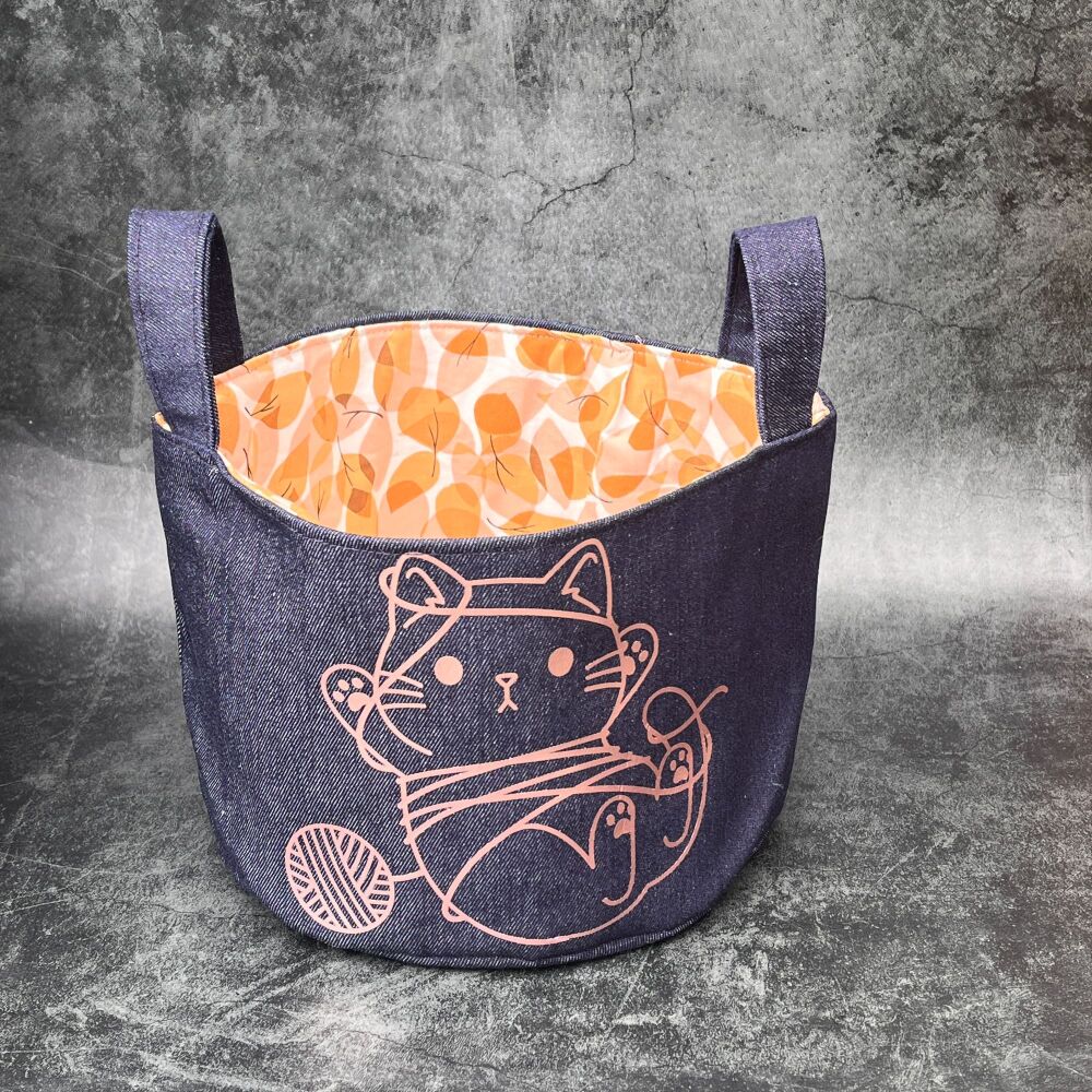 Tangled Cat - Mini Denim Yarn Bucket
