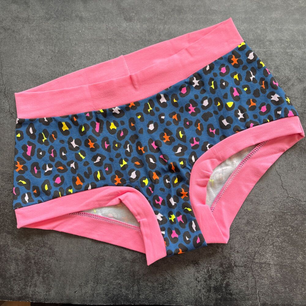 LARGE Boy Shorts UK 14-16 - Neon Leopard Print