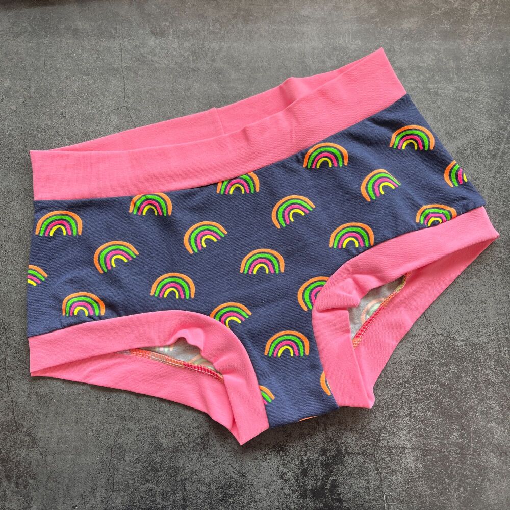 LARGE Boy Shorts UK 14-16 - Neon Rainbows