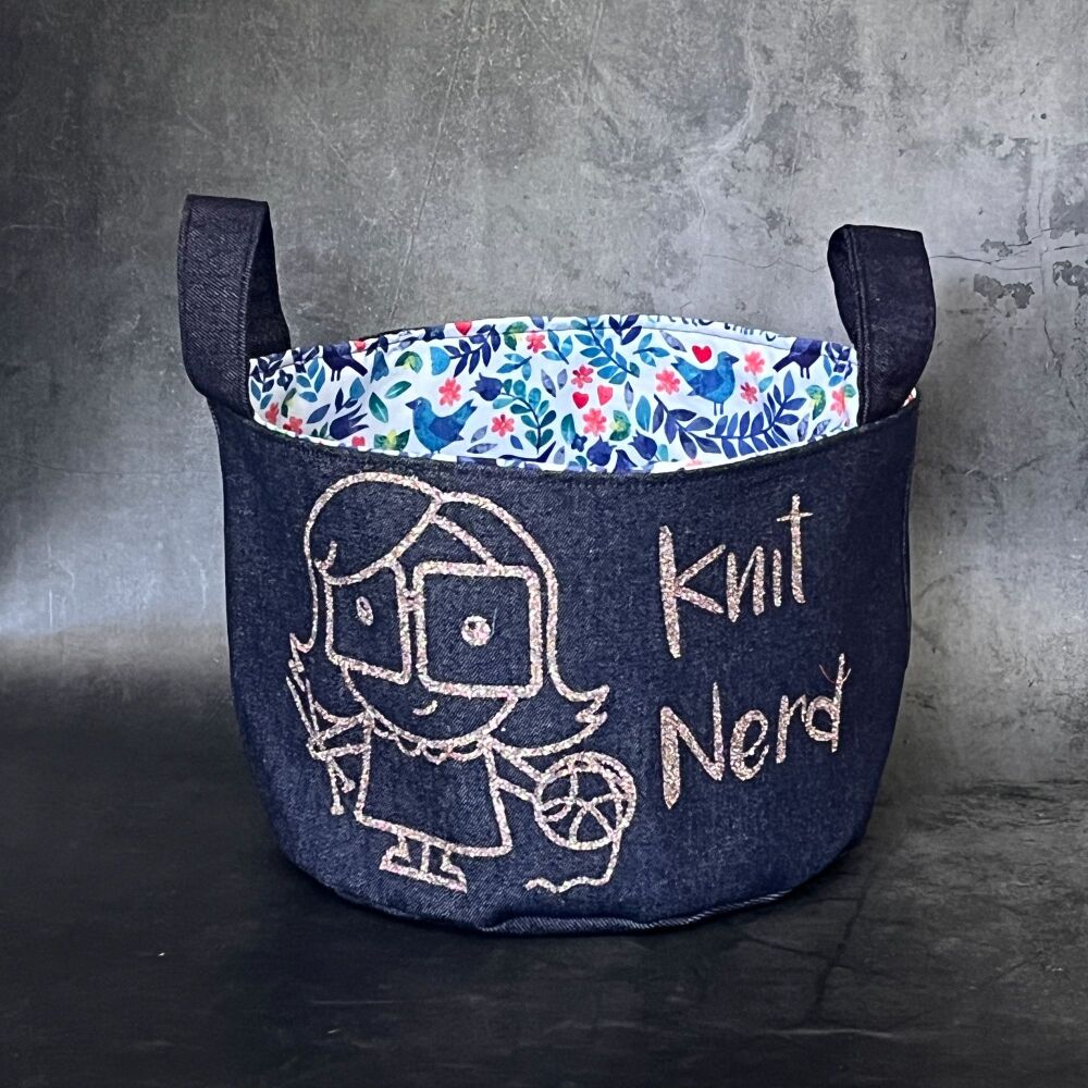 Knit Nerd - Mini Denim Yarn Bucket
