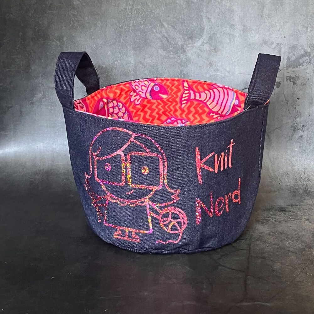 Knit Nerd - Mini Denim Yarn Bucket