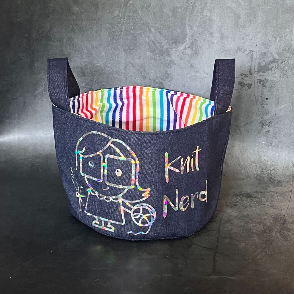 Knit Nerd - Mini Denim Yarn Bucket