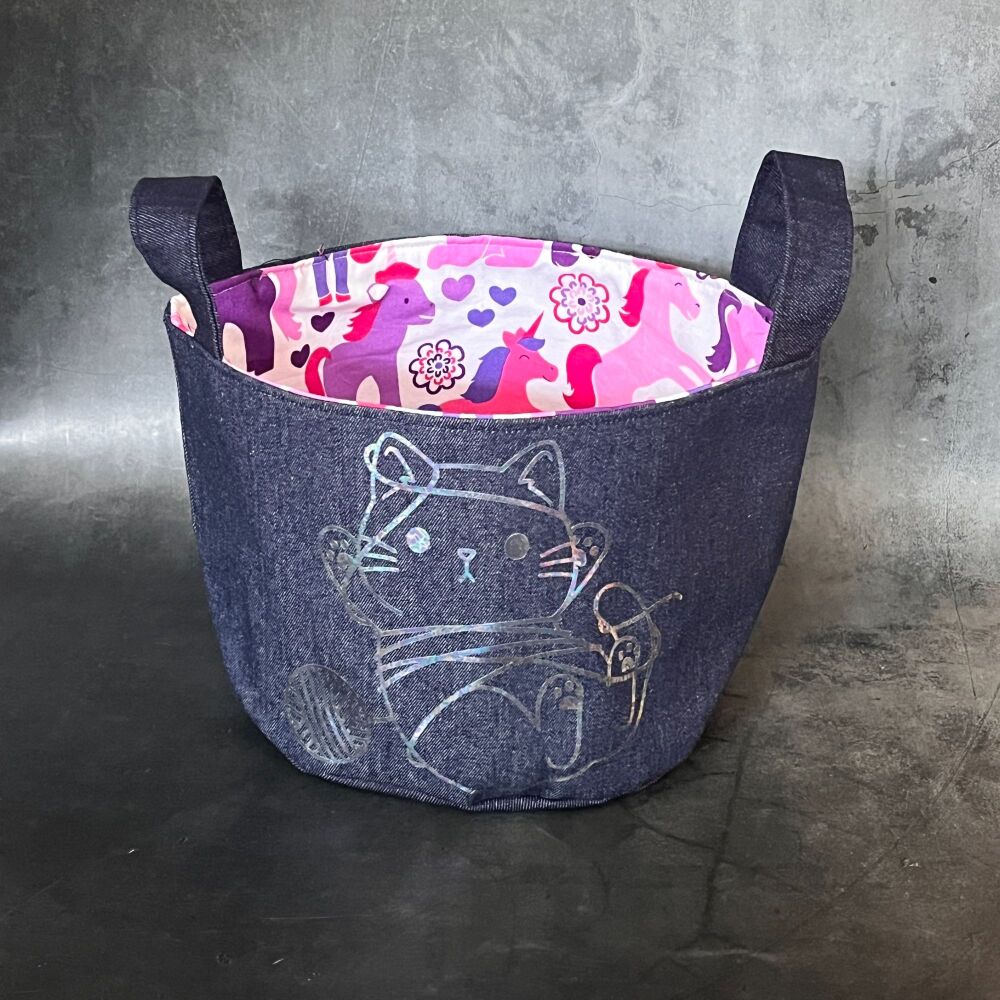Tangled Cat - Mini Denim Yarn Bucket