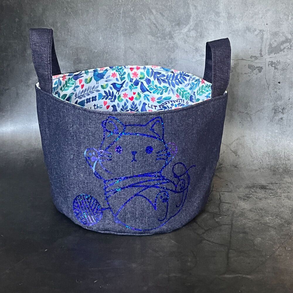 Tangled Cat - Mini Denim Yarn Bucket