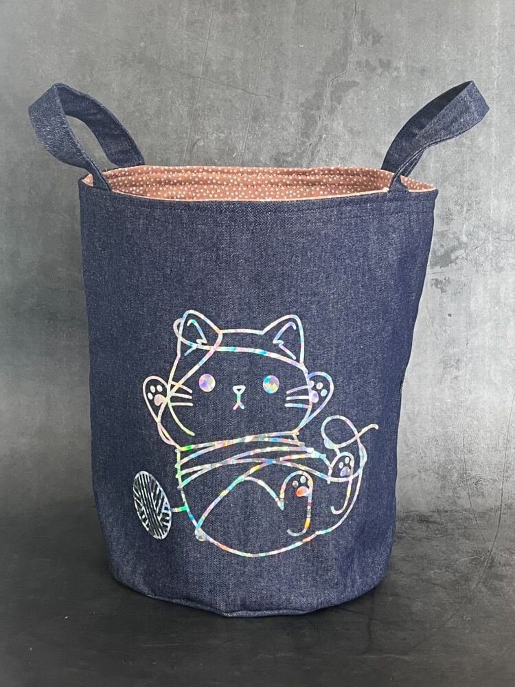 Tangled Cat - Denim Yarn Bucket
