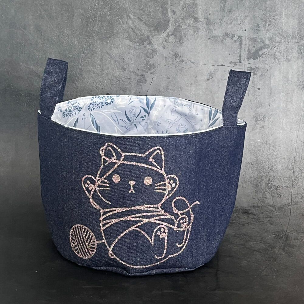 Tangled Cat - Mini Denim Yarn Bucket