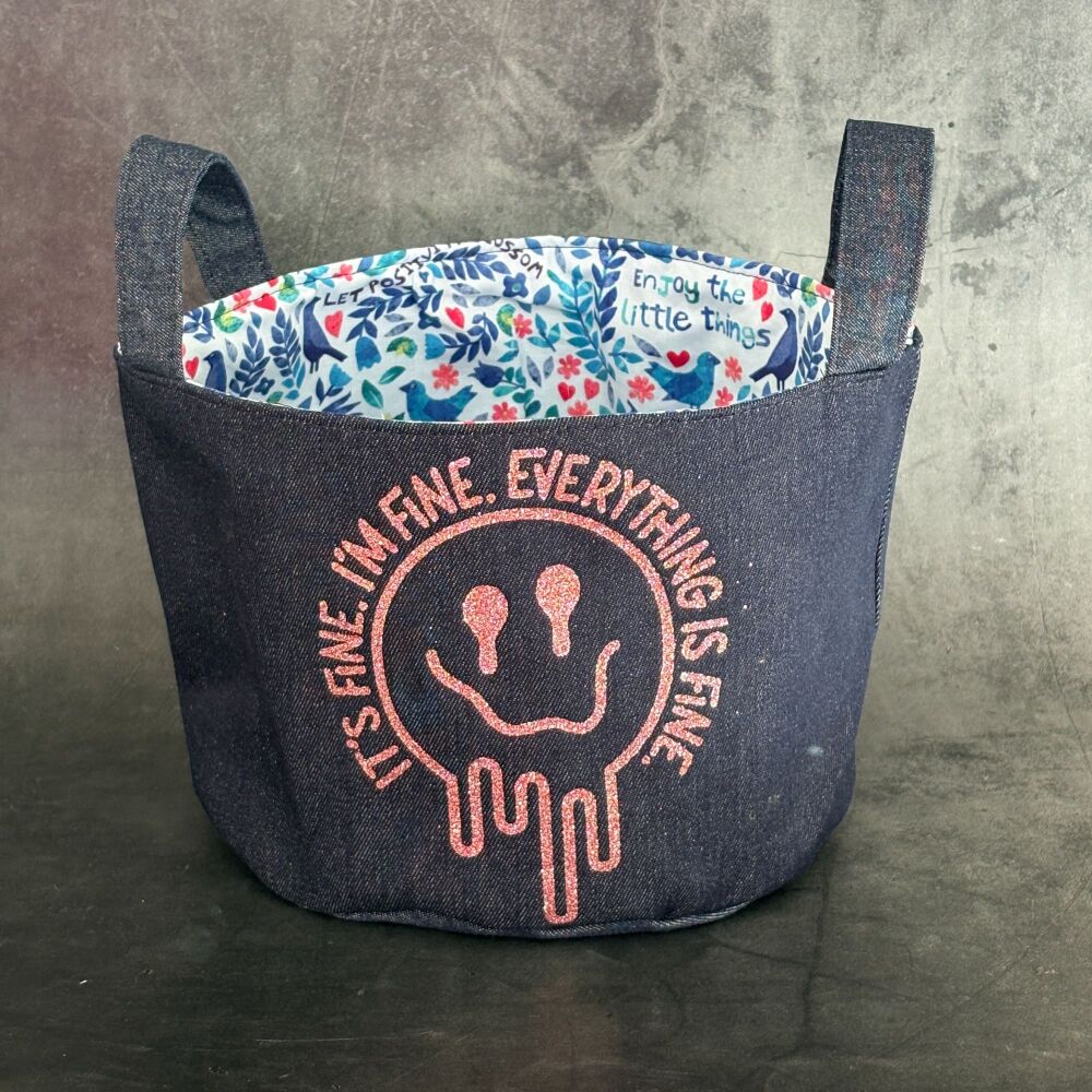 Fine, Everything's Fine - Mini Denim Yarn Bucket