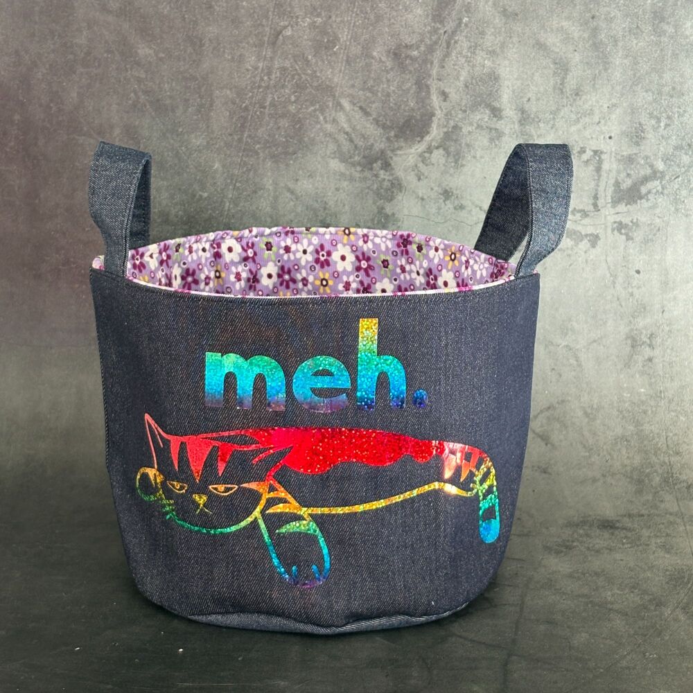 Meh Cat- Mini Denim Yarn Bucket
