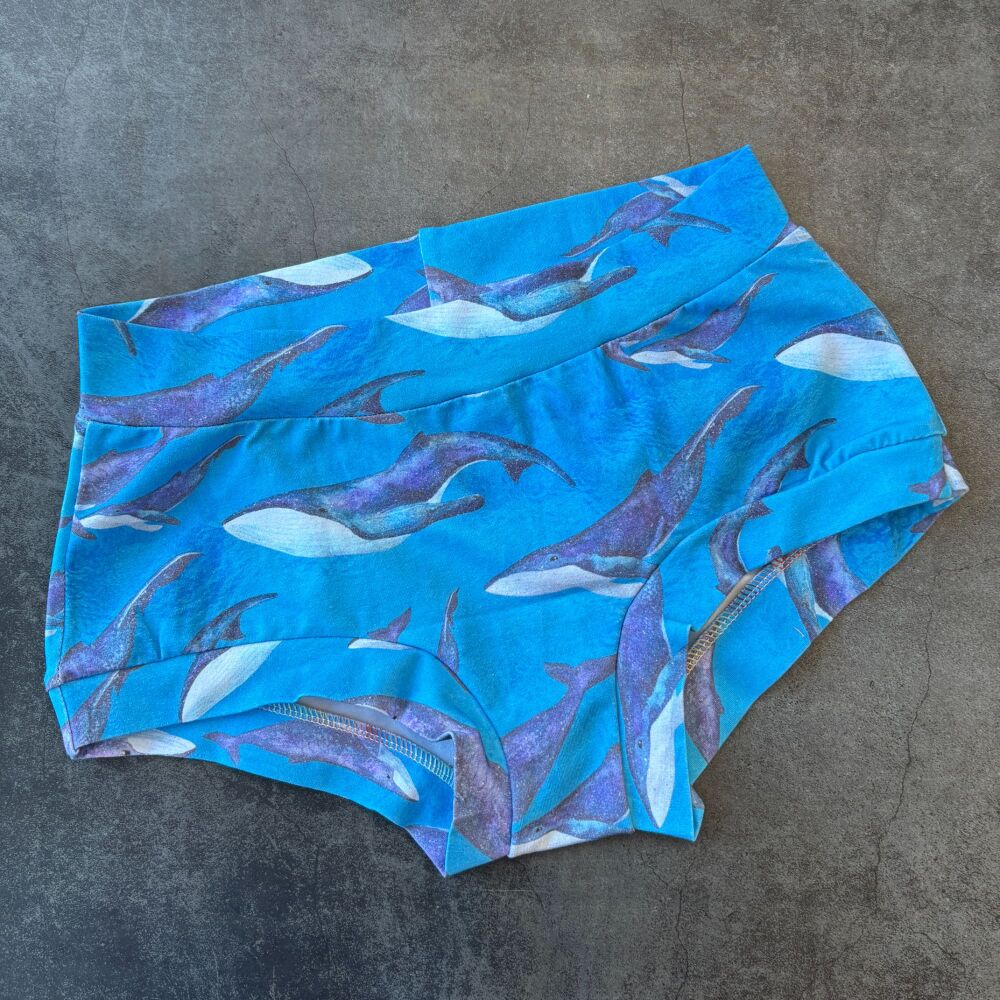 SMALL Boy Shorts UK 6-8 - Blue Whales