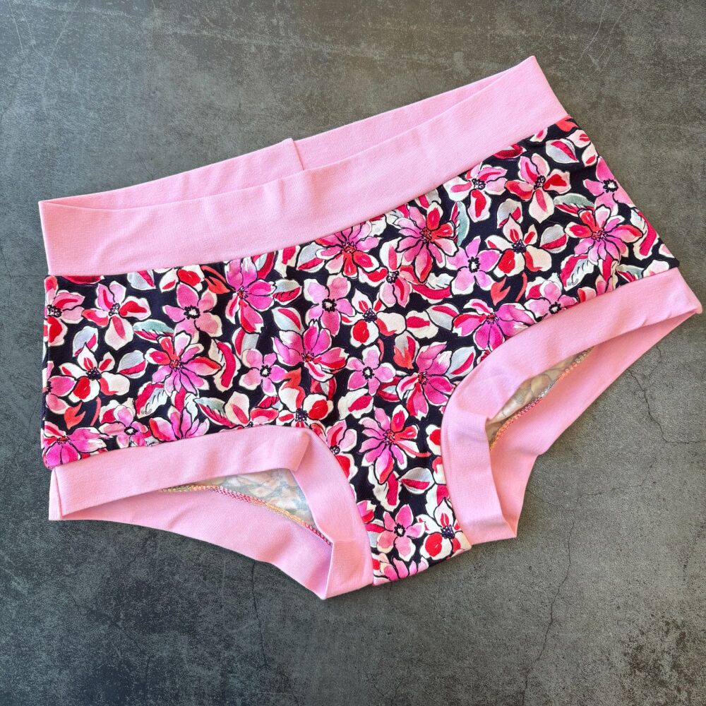 MEDIUM Boy Shorts UK 10-12 - Hot Pink Flowers
