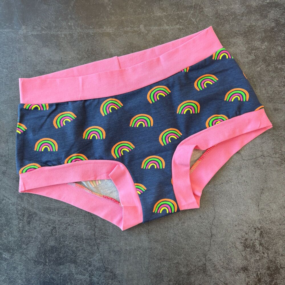 MEDIUM Boy Shorts UK 10-12 - Neon Rainbows