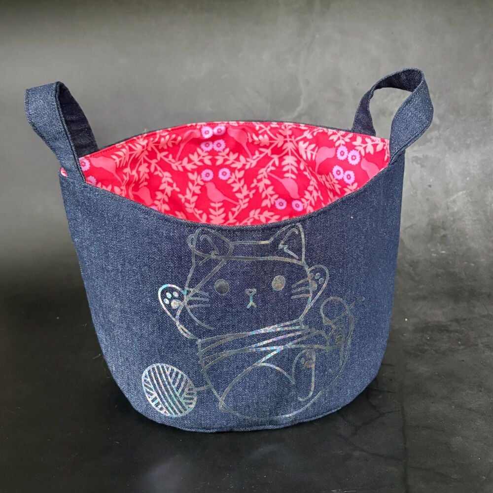Tangled Cat - Mini Denim Yarn Bucket