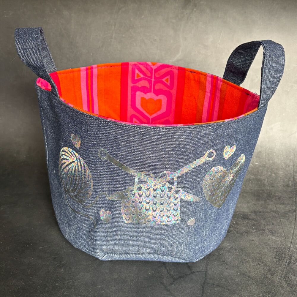 Yarn, Knit, Love - Mini Denim Yarn Bucket