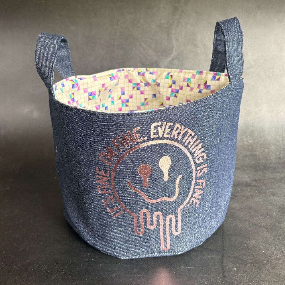 Fine, Everything's Fine - Mini Denim Yarn Bucket