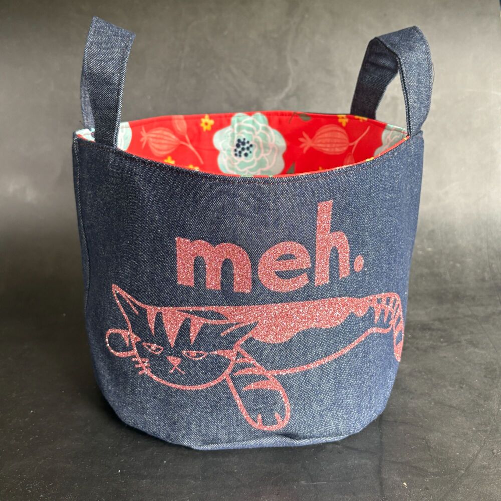 Meh Cat- Mini Denim Yarn Bucket