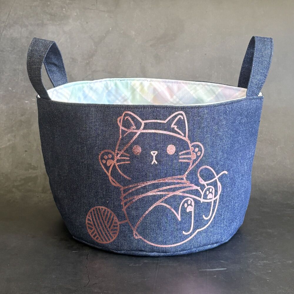 Tangled Cat - Mini Denim Yarn Bucket