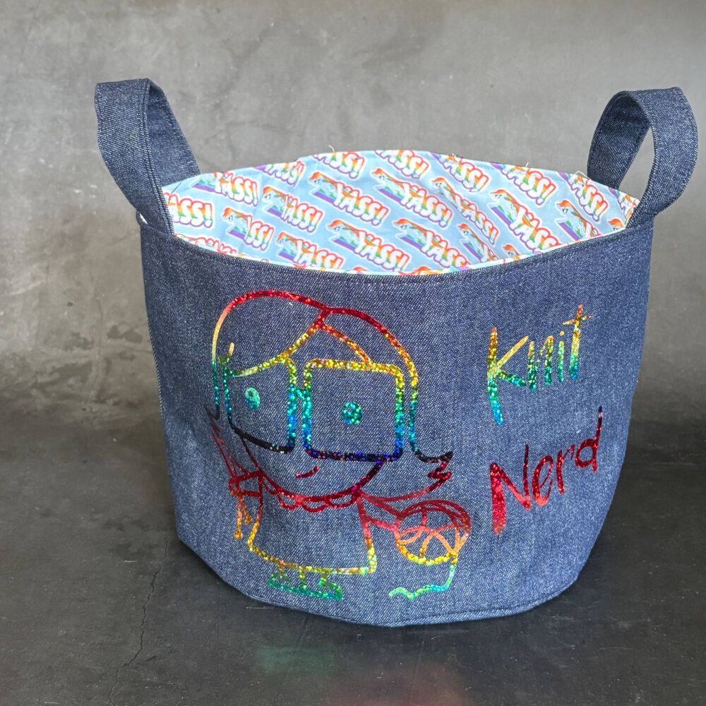 Knit Nerd - Mini Denim Yarn Bucket