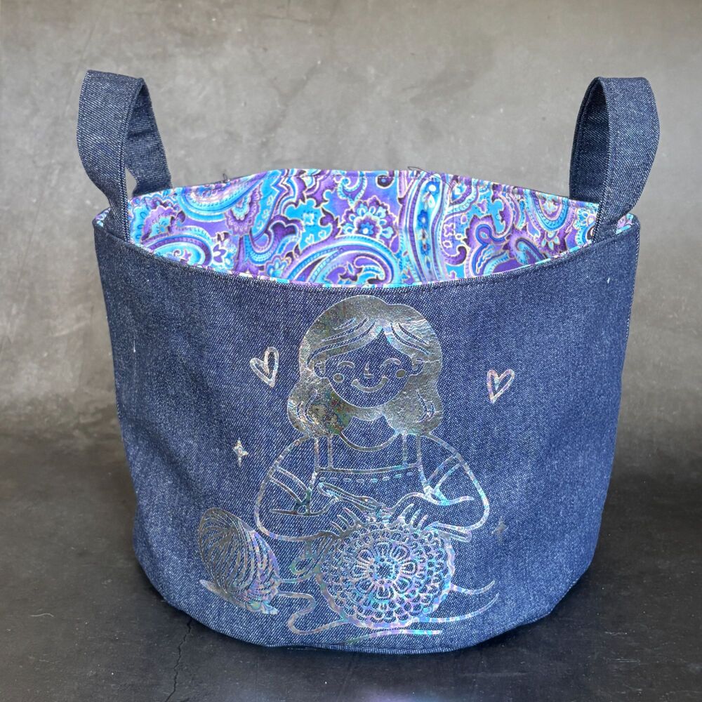 Crochet Lady - Mini Denim Yarn Bucket