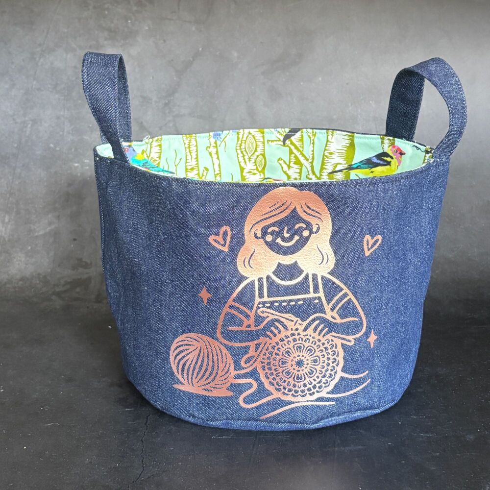 Crochet Lady - Mini Denim Yarn Bucket