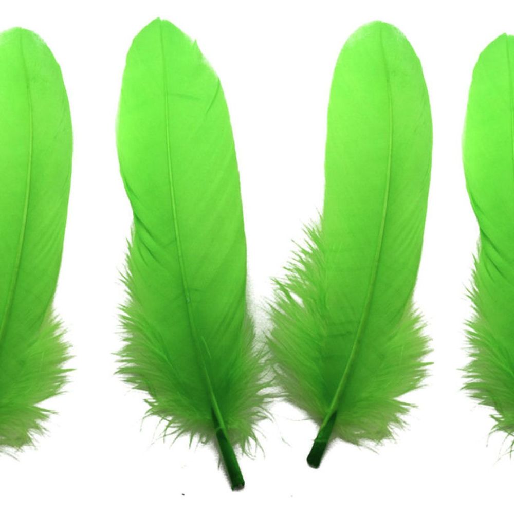 Lime Green Goose Quill Feathers x 4 
