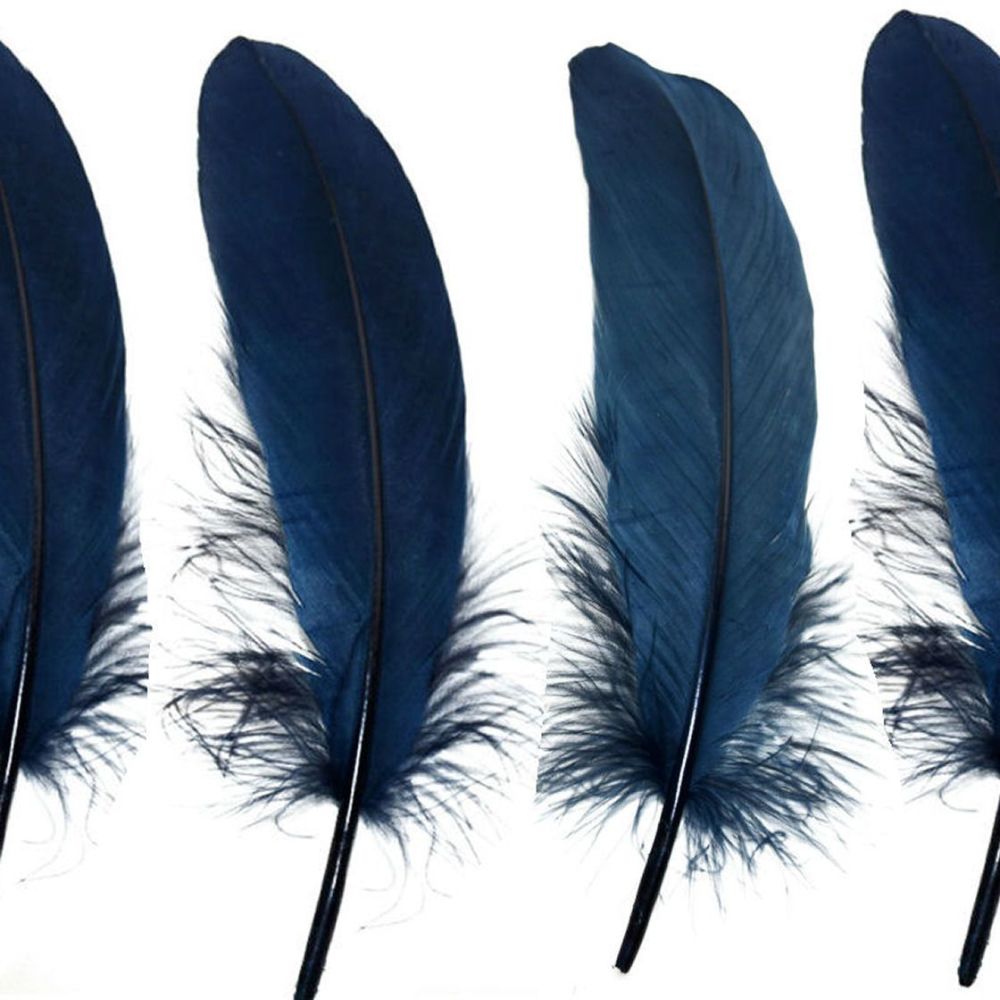 Navy Blue Goose Quill Feathers x 4
