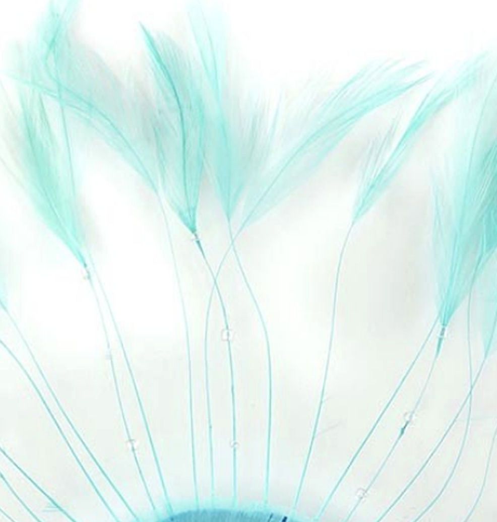 Light Turquoise Rooster Feathers Hackles Stripped x 8