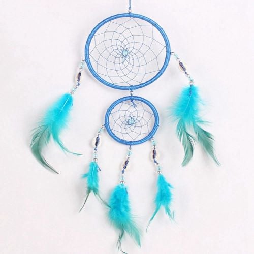dream catchers with blue feathers on ribs