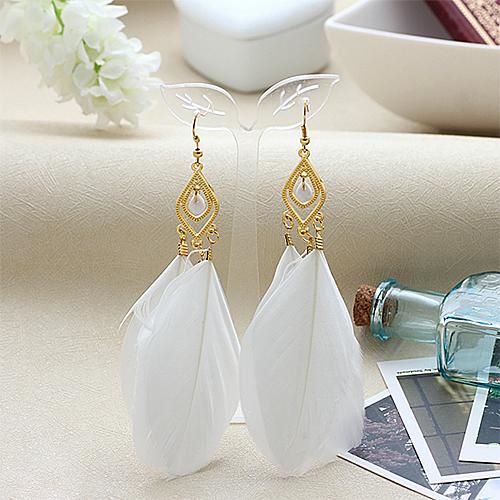 White and Gold Feather Earrings