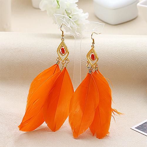 Orange and Gold Feather Earrings