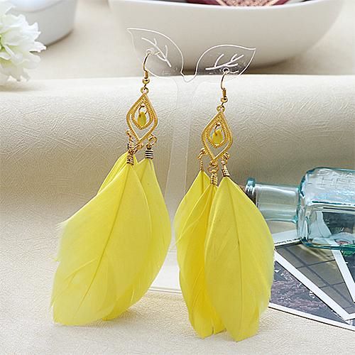 Yellow and Gold Feather Earrings