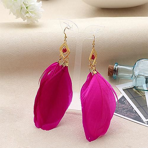 Dark Pink and Gold Feather Earrings