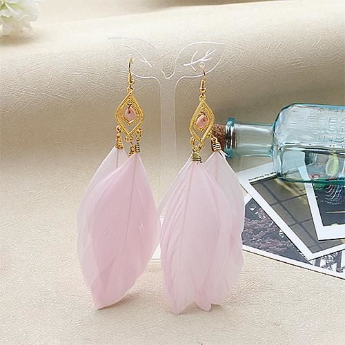 Pink and Gold Feather Earrings