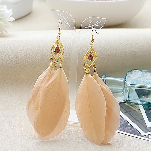 Peach and Gold Feather Earrings