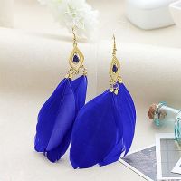 Royal Blue and Gold Feather Earrings