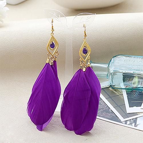 Purple and Gold Feather Earrings