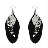 Silver Angel Wing Feather Earrings with Black Feathers