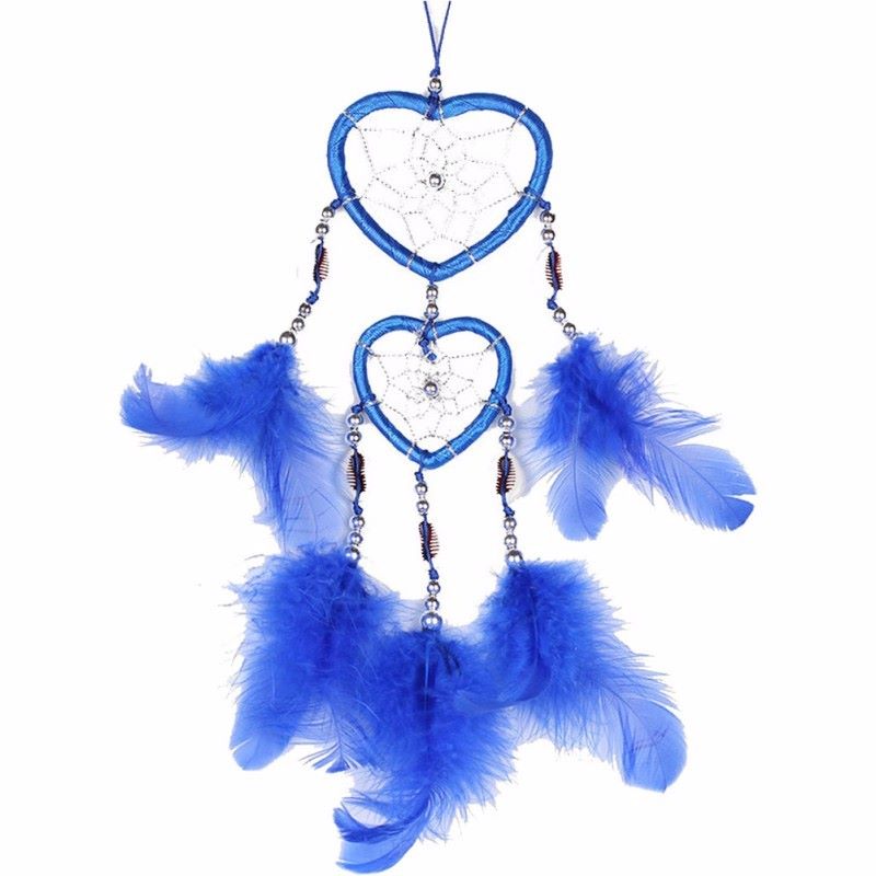 Feather Dream Catcher Heart Web - Blue