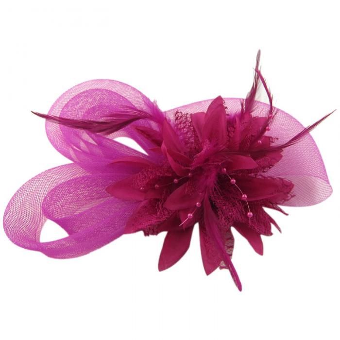 Wedding Fascinator Hair Piece - Dark Pink