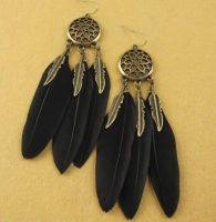 Feather Earrings in Black and Gold