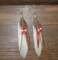 White Feather Earrings Embellished with Beads 