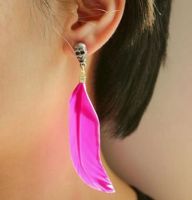 Pink Feather Earrings with Gothic Skull 