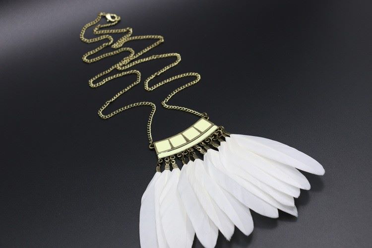 White Goose Feather Drop Necklace with Real Feathers