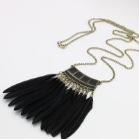 Black Goose Feather Drop Necklace