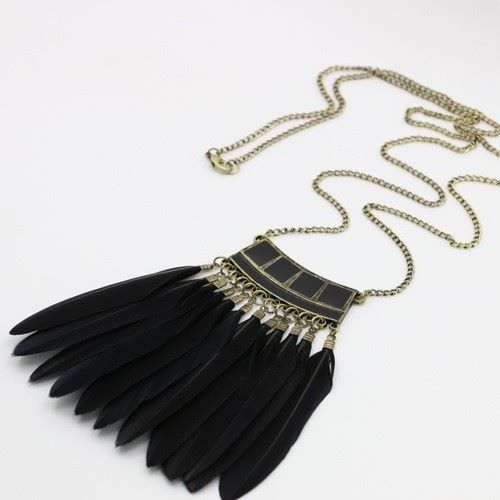 Black Goose Feather Drop Necklace