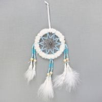 Dream Catcher with White Faux Fur and Feathers
