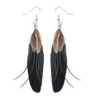 Black Feather Earrings with Goose and Peacock Feathers