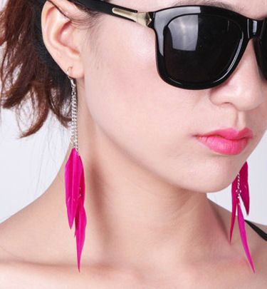 Dark Pink Floaty Feather Earrings 