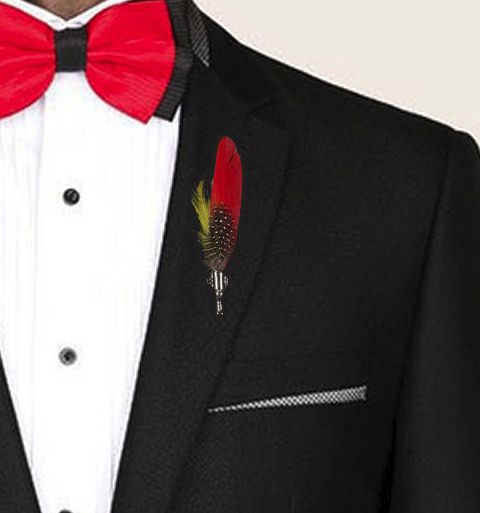 Feather Boutonnière Buttonhole - Red Goose
