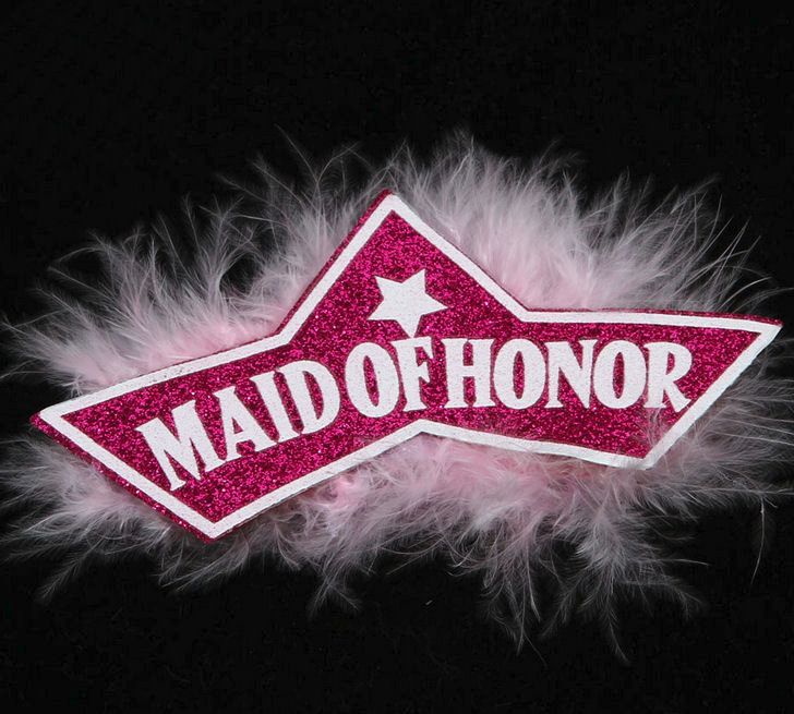 Maid of Honour Badge with Pink Feathers